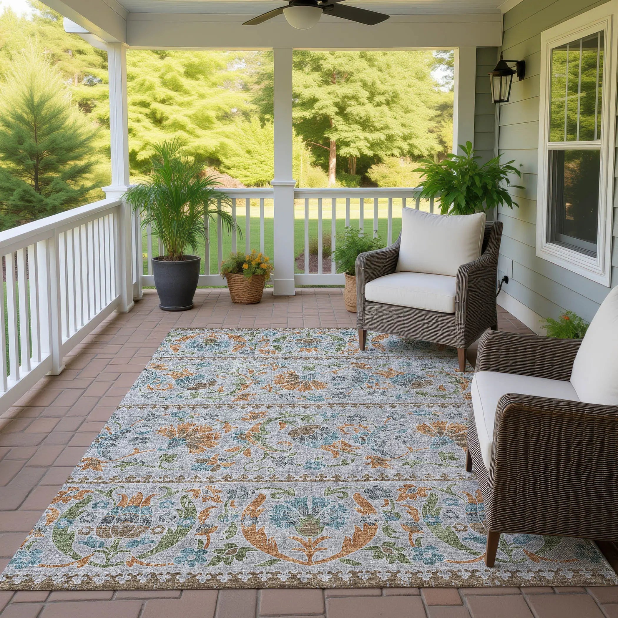 8' X 10' Silver And Brown Floral Washable Indoor Outdoor Area Rug Homeroots Outdoor