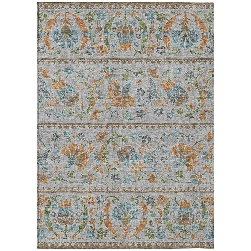8' X 10' Silver And Brown Floral Washable Indoor Outdoor Area Rug Homeroots Outdoor