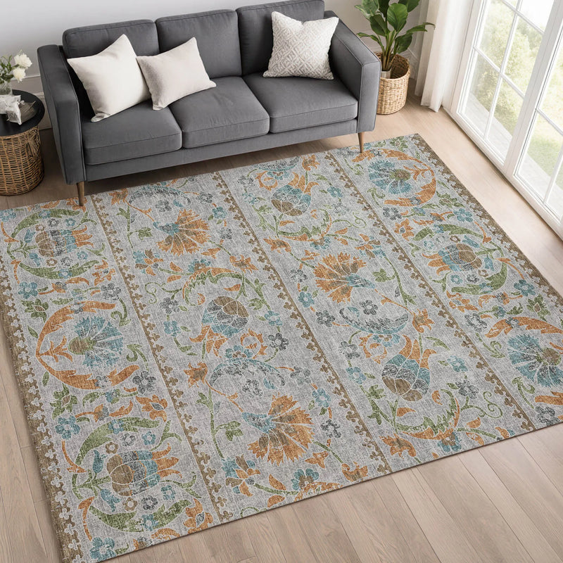 8' X 10' Silver And Brown Floral Washable Indoor Outdoor Area Rug Homeroots Outdoor