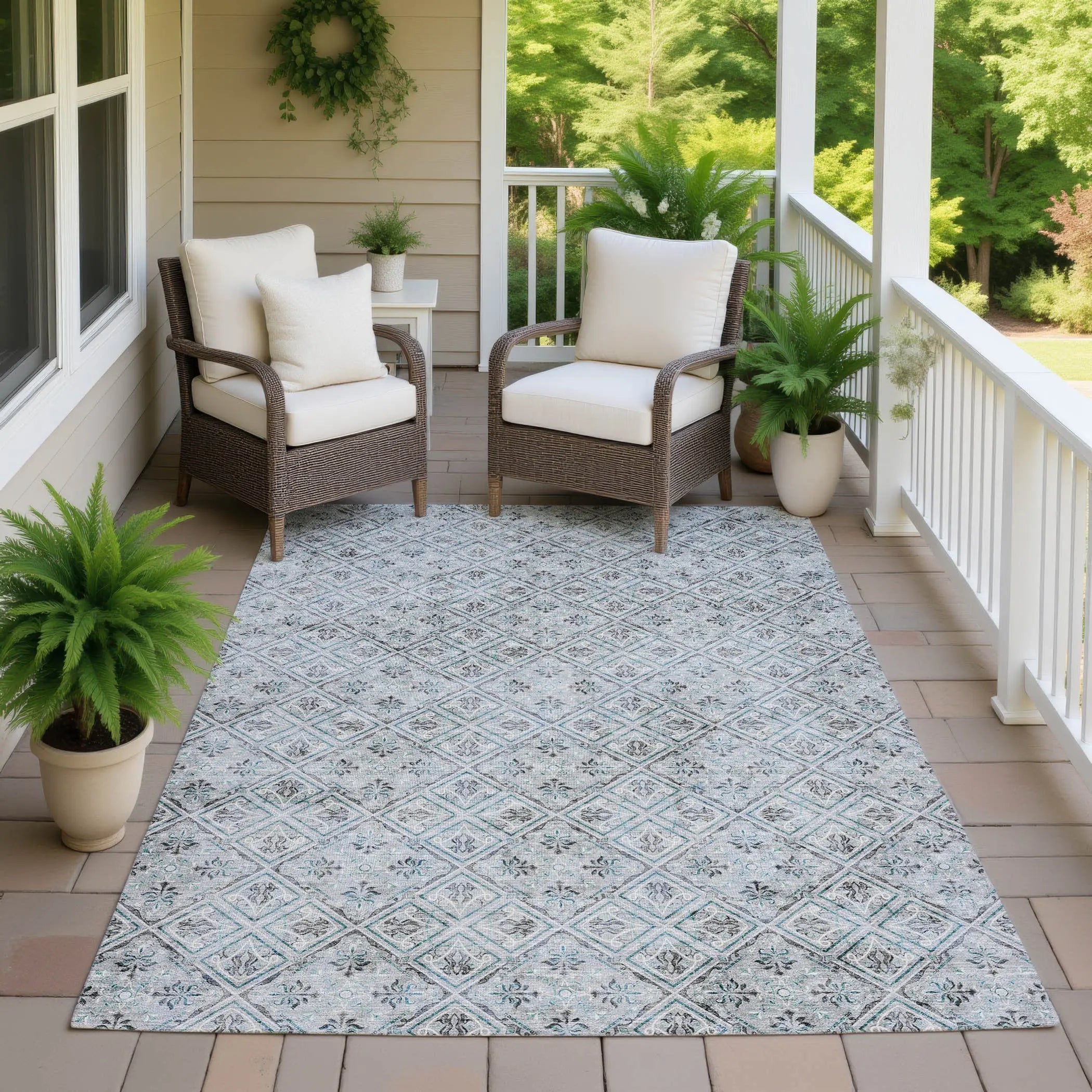 8' X 10' Silver And Brown Geometric Washable Indoor Outdoor Area Rug Homeroots Outdoor
