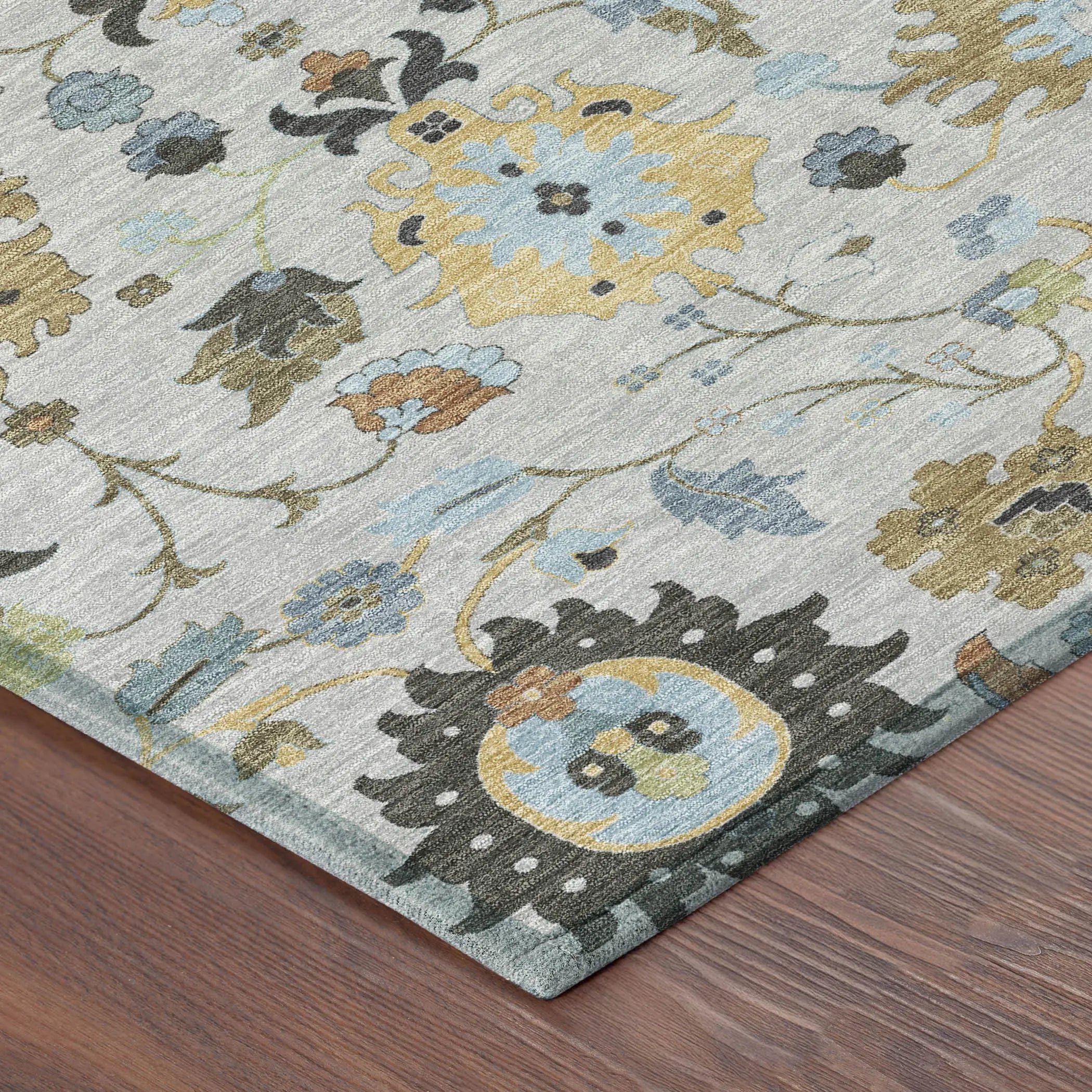 8' X 10' Silver And Charcoal Floral Medallion Washable Indoor Outdoor Area Rug Homeroots Outdoor
