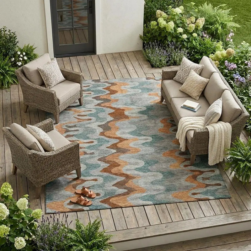 8' X 10' Silver And Copper Abstract Washable Indoor Outdoor Area Rug Homeroots Outdoor