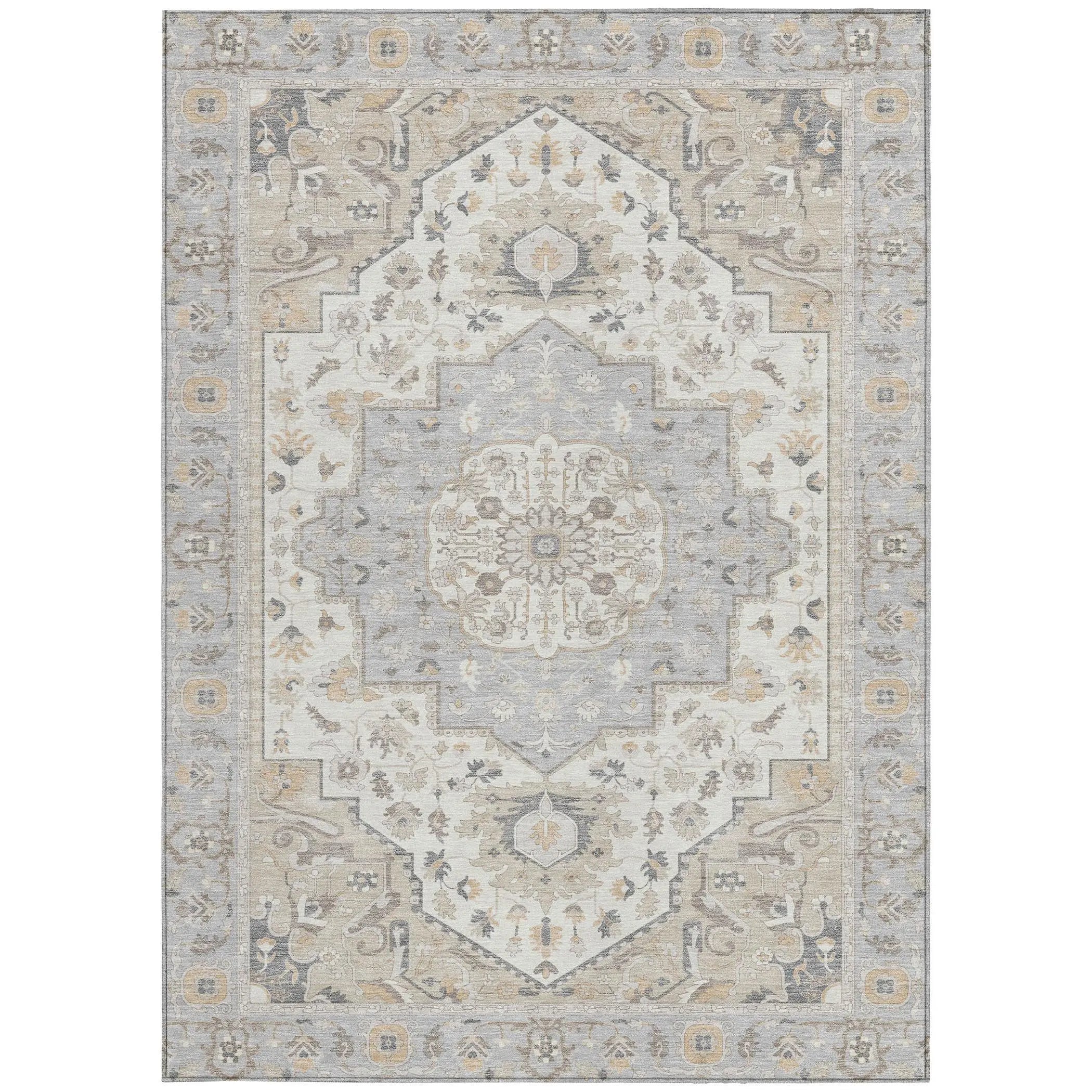 8' X 10' Silver And Fern Green Oriental Washable Indoor Outdoor Area Rug Homeroots Outdoor