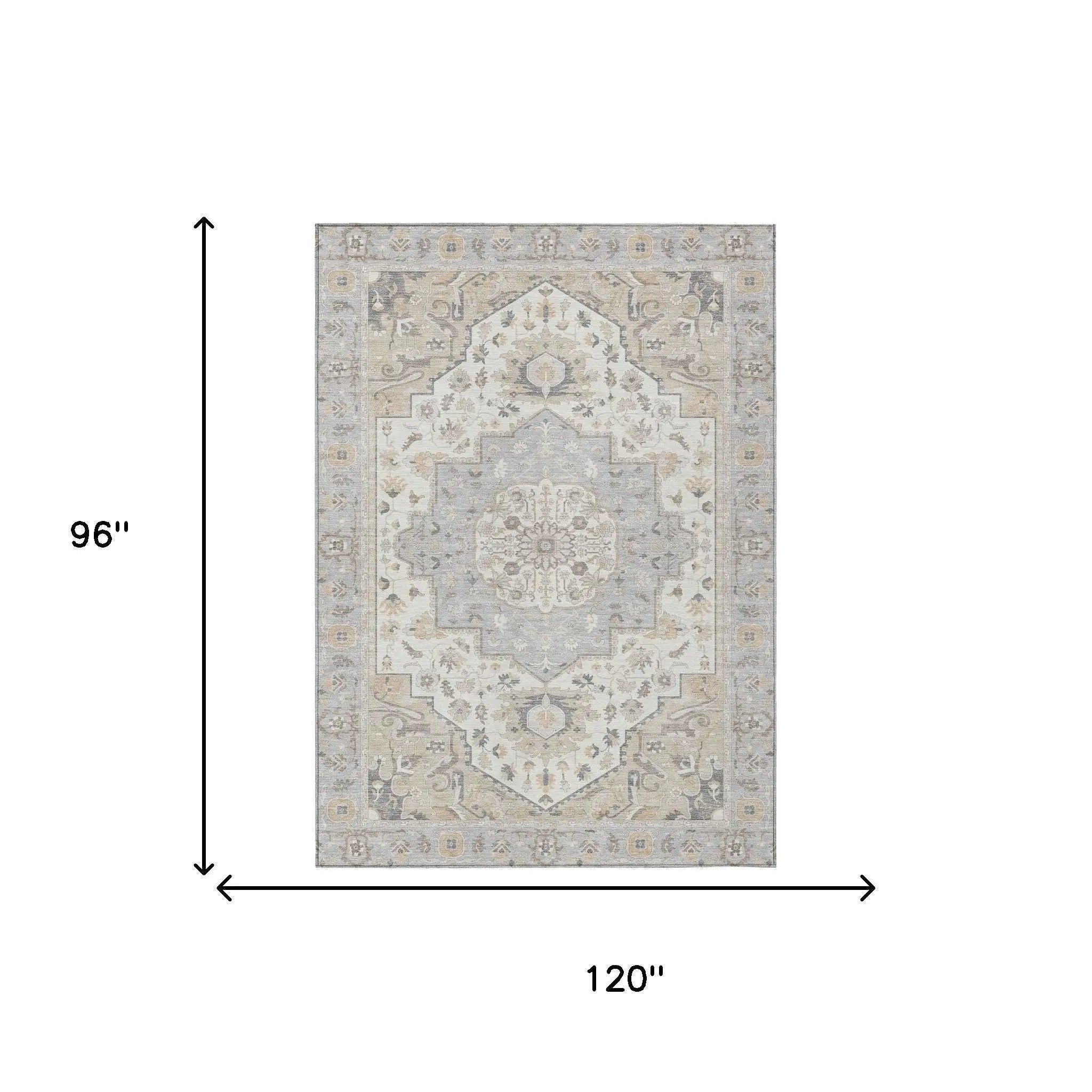 8' X 10' Silver And Fern Green Oriental Washable Indoor Outdoor Area Rug Homeroots Outdoor