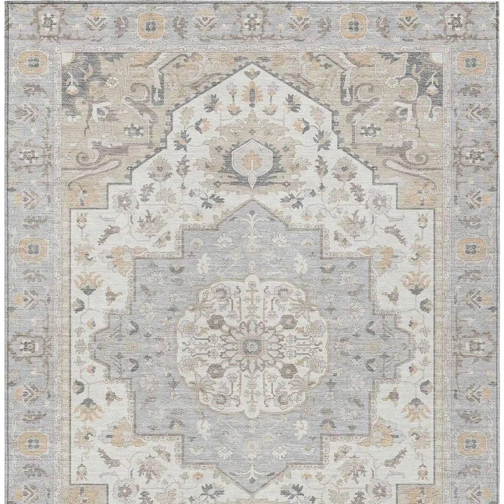 8' X 10' Silver And Fern Green Oriental Washable Indoor Outdoor Area Rug Homeroots Outdoor