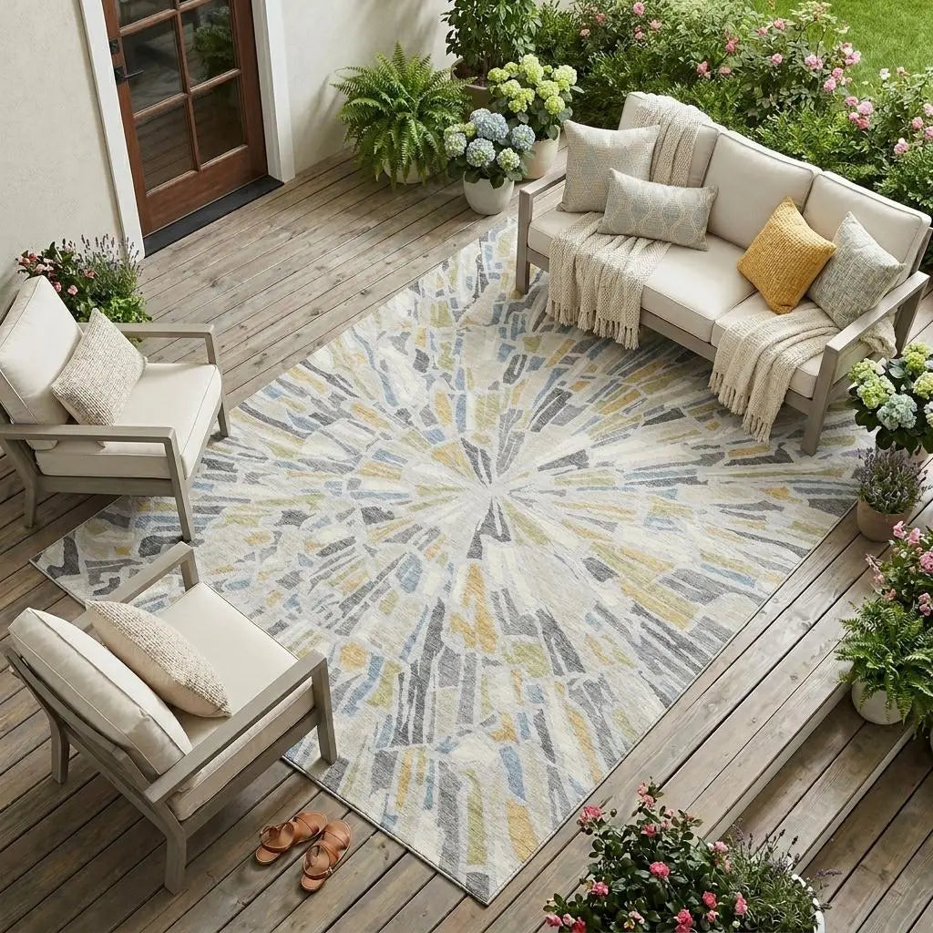 8' X 10' Silver And Gray Abstract Washable Indoor Outdoor Area Rug Homeroots Outdoor