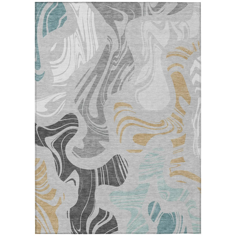 8' X 10' Silver And Gray Abstract Washable Indoor Outdoor Area Rug Homeroots Outdoor