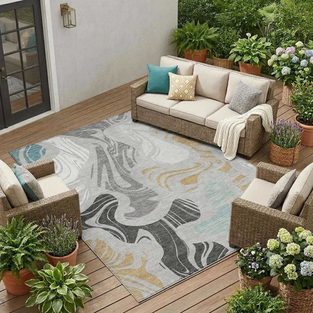 8' X 10' Silver And Gray Abstract Washable Indoor Outdoor Area Rug Homeroots Outdoor