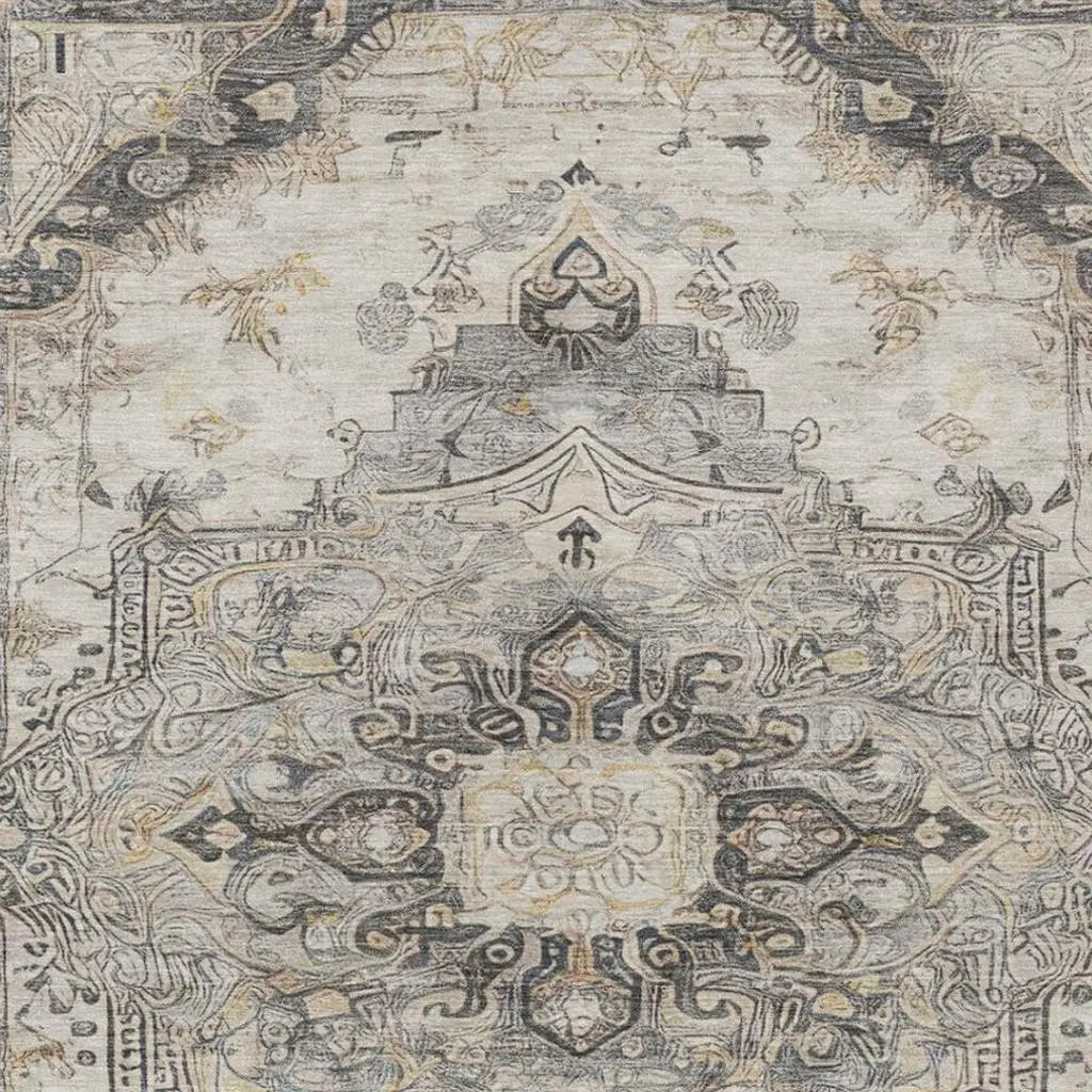 8' X 10' Silver And Gray Floral Medallion Washable Indoor Outdoor Area Rug Homeroots Outdoor