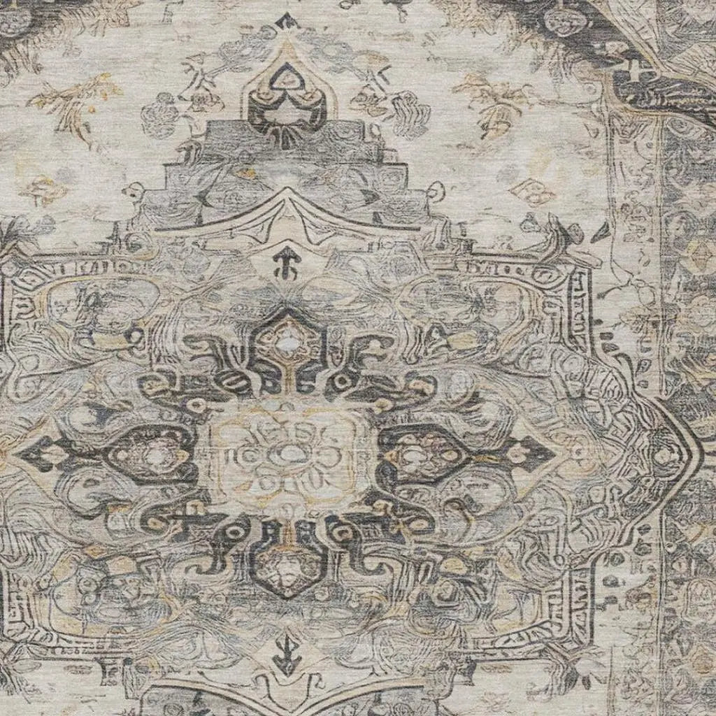 8' X 10' Silver And Gray Floral Medallion Washable Indoor Outdoor Area Rug Homeroots Outdoor