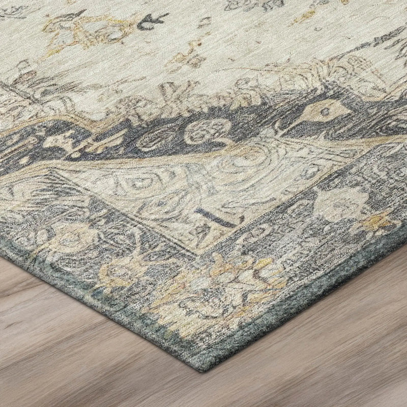 8' X 10' Silver And Gray Floral Medallion Washable Indoor Outdoor Area Rug Homeroots Outdoor