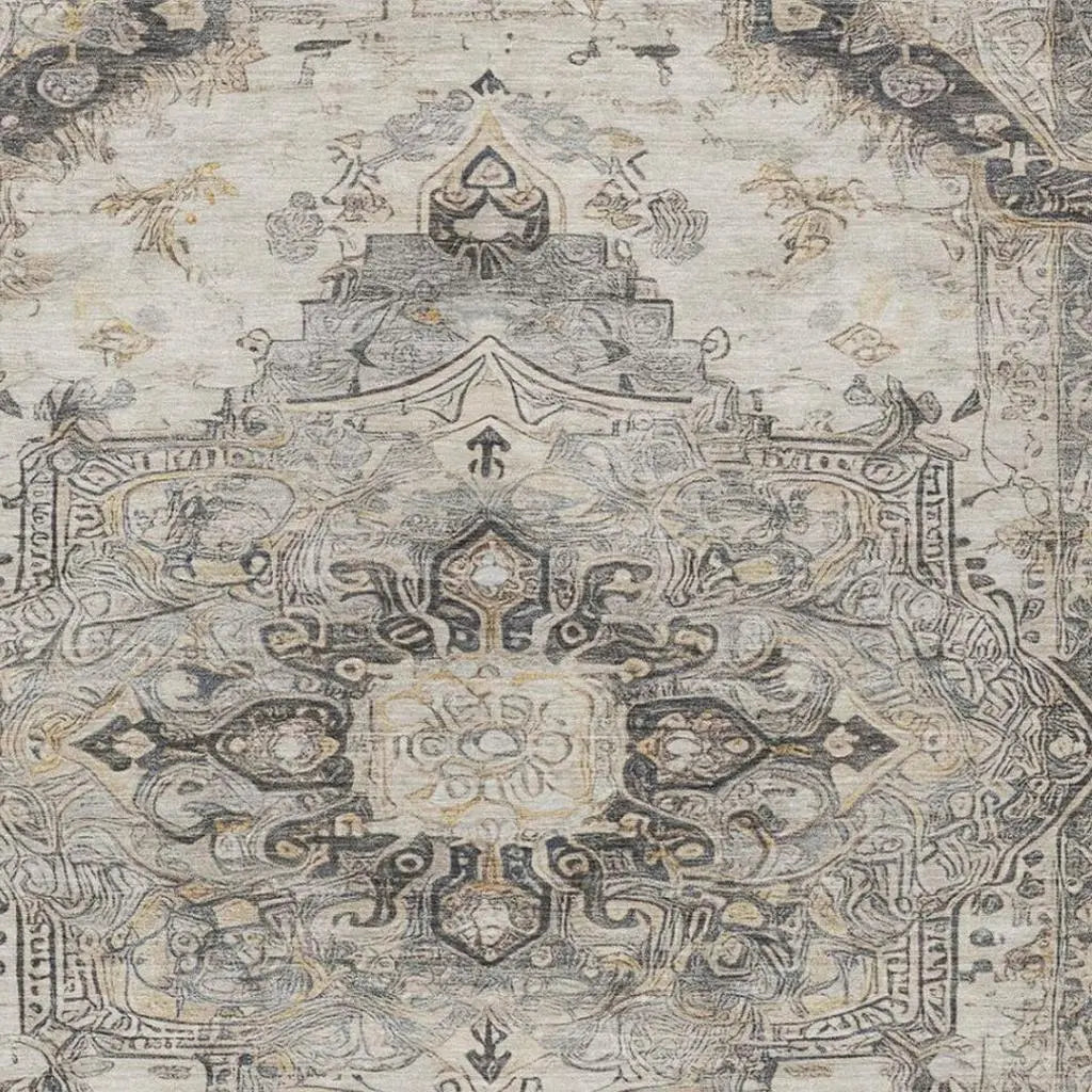 8' X 10' Silver And Gray Floral Medallion Washable Indoor Outdoor Area Rug Homeroots Outdoor
