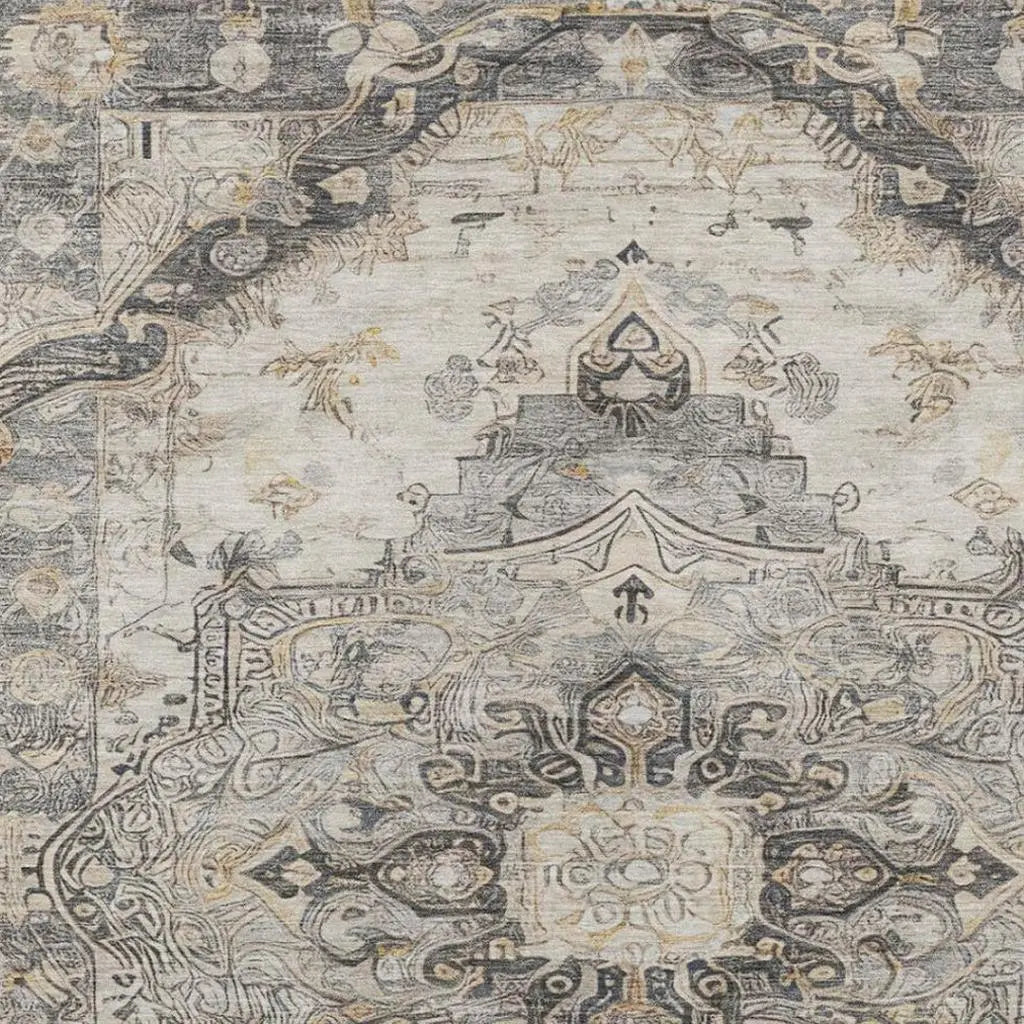 8' X 10' Silver And Gray Floral Medallion Washable Indoor Outdoor Area Rug Homeroots Outdoor