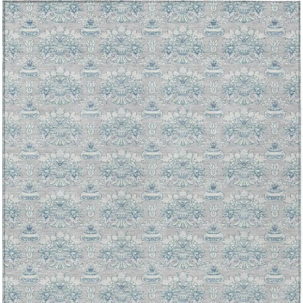 8' X 10' Silver And Gray Floral Washable Indoor Outdoor Area Rug Homeroots Outdoor