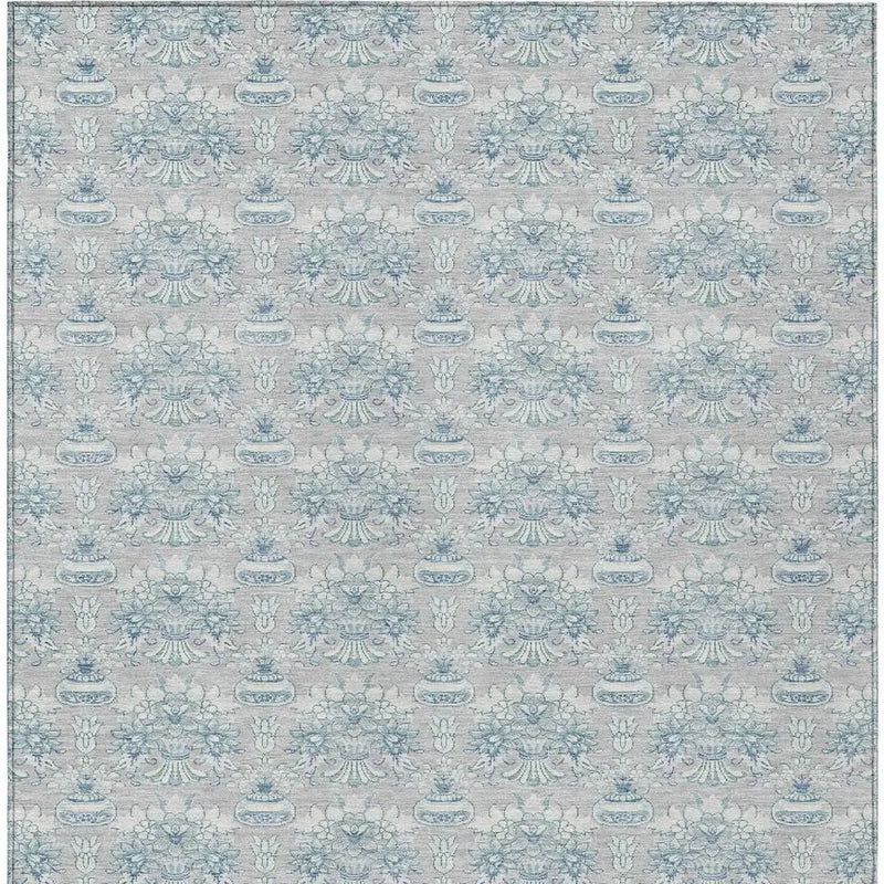 8' X 10' Silver And Gray Floral Washable Indoor Outdoor Area Rug Homeroots Outdoor