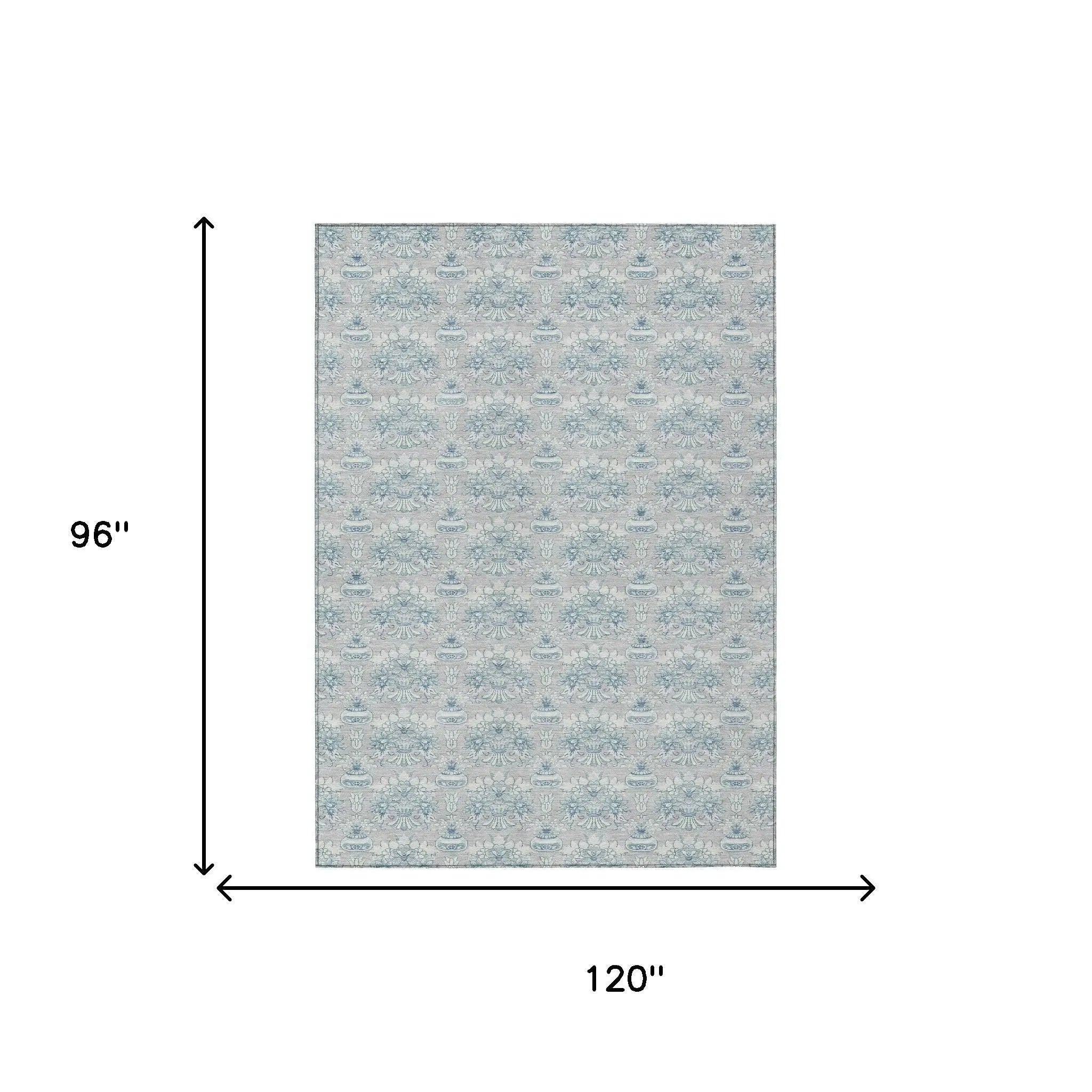 8' X 10' Silver And Gray Floral Washable Indoor Outdoor Area Rug Homeroots Outdoor