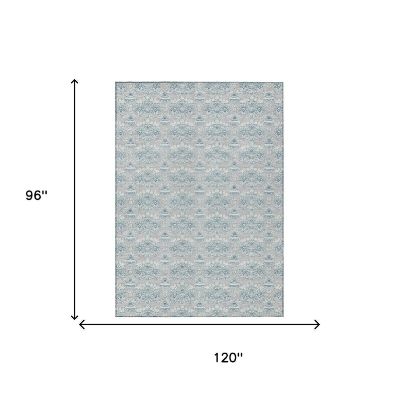 8' X 10' Silver And Gray Floral Washable Indoor Outdoor Area Rug Homeroots Outdoor