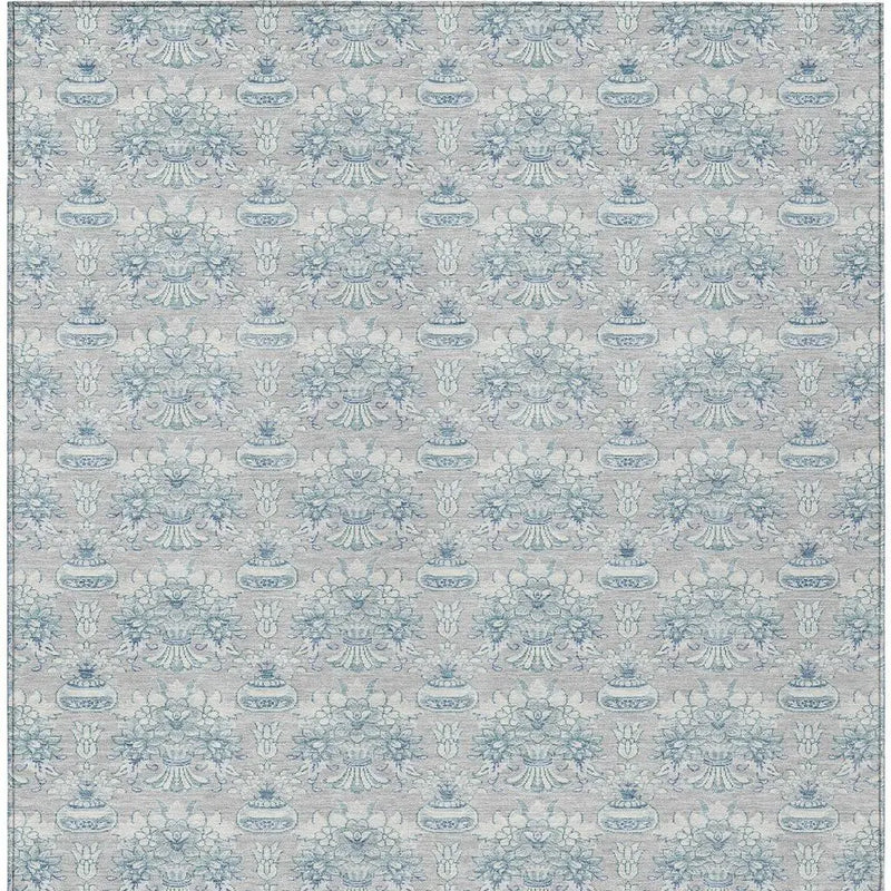 8' X 10' Silver And Gray Floral Washable Indoor Outdoor Area Rug Homeroots Outdoor