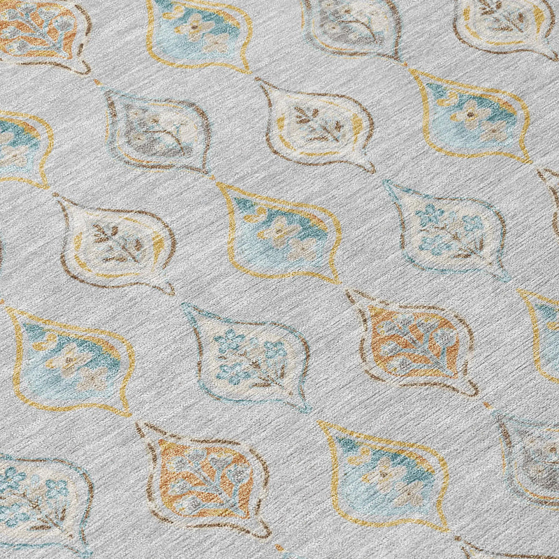 8' X 10' Silver And Gray Floral Washable Indoor Outdoor Area Rug Homeroots Outdoor