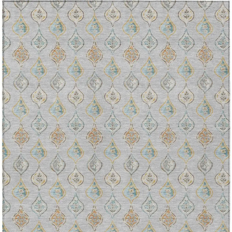 8' X 10' Silver And Gray Floral Washable Indoor Outdoor Area Rug Homeroots Outdoor
