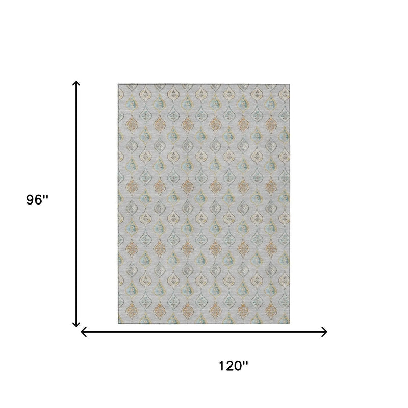 8' X 10' Silver And Gray Floral Washable Indoor Outdoor Area Rug Homeroots Outdoor
