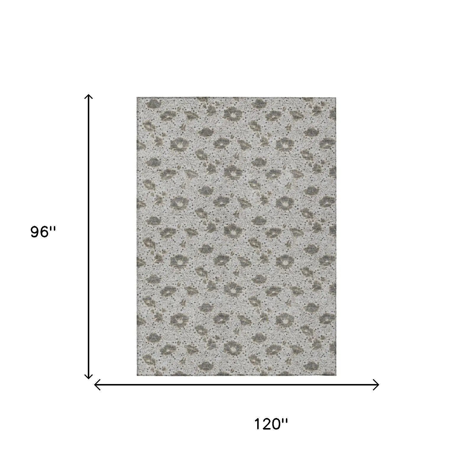8' X 10' Silver And Gray Floral Washable Indoor Outdoor Area Rug Homeroots Outdoor