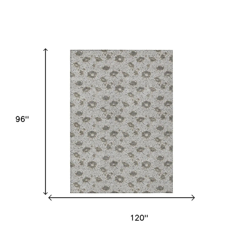 8' X 10' Silver And Gray Floral Washable Indoor Outdoor Area Rug Homeroots Outdoor