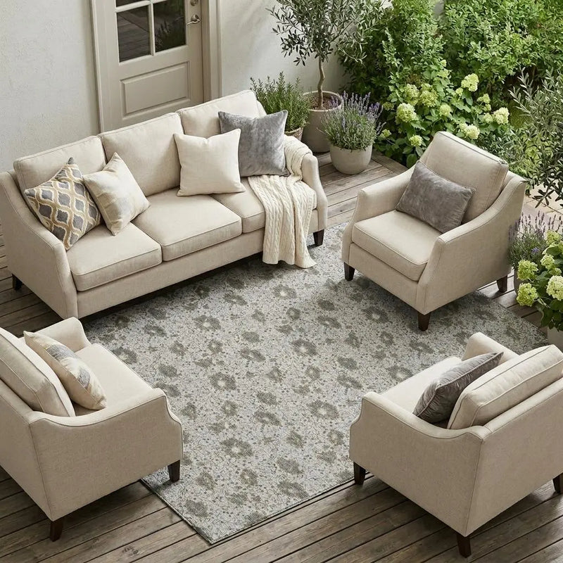 8' X 10' Silver And Gray Floral Washable Indoor Outdoor Area Rug Homeroots Outdoor