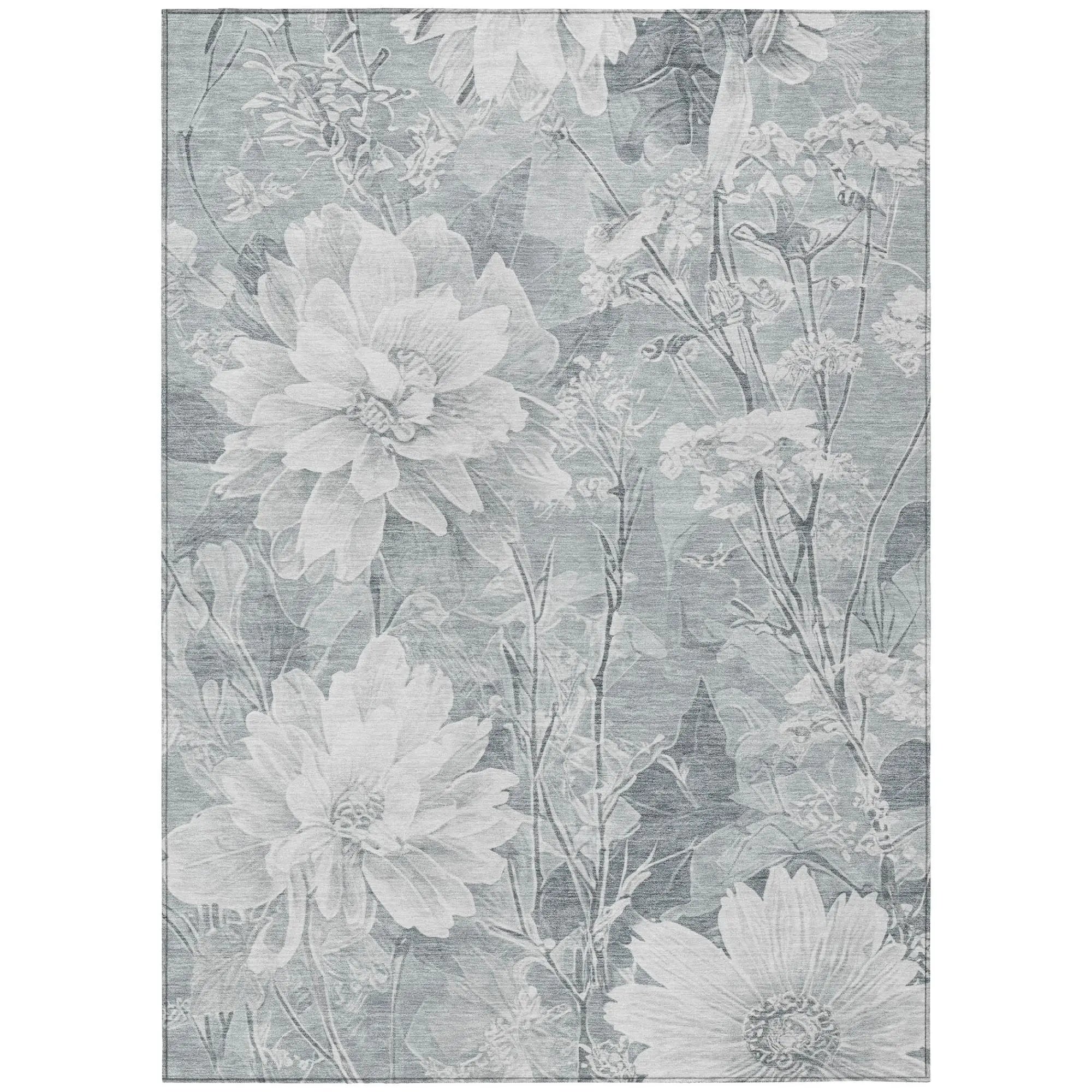 8' X 10' Silver And Gray Floral Washable Indoor Outdoor Area Rug Homeroots Outdoor