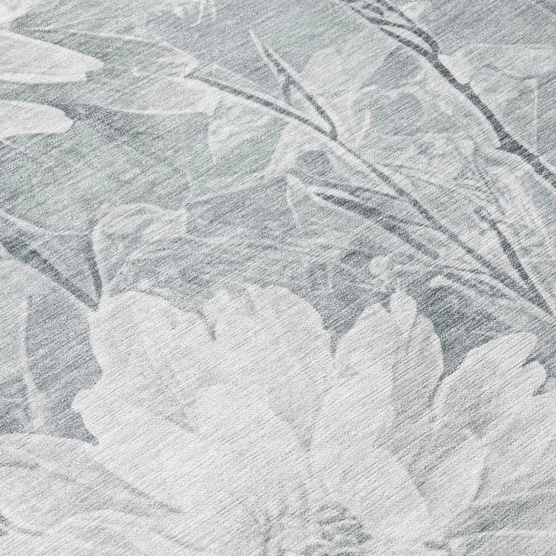8' X 10' Silver And Gray Floral Washable Indoor Outdoor Area Rug Homeroots Outdoor
