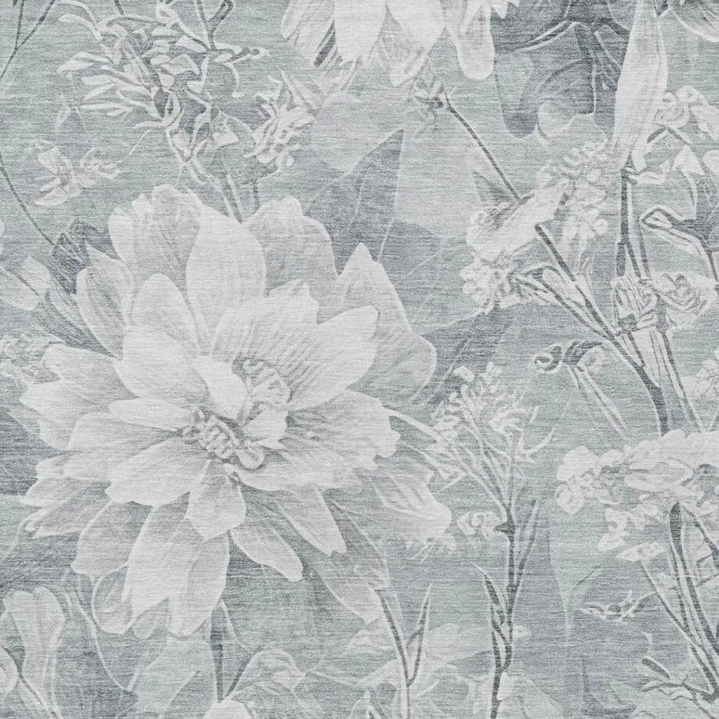8' X 10' Silver And Gray Floral Washable Indoor Outdoor Area Rug Homeroots Outdoor