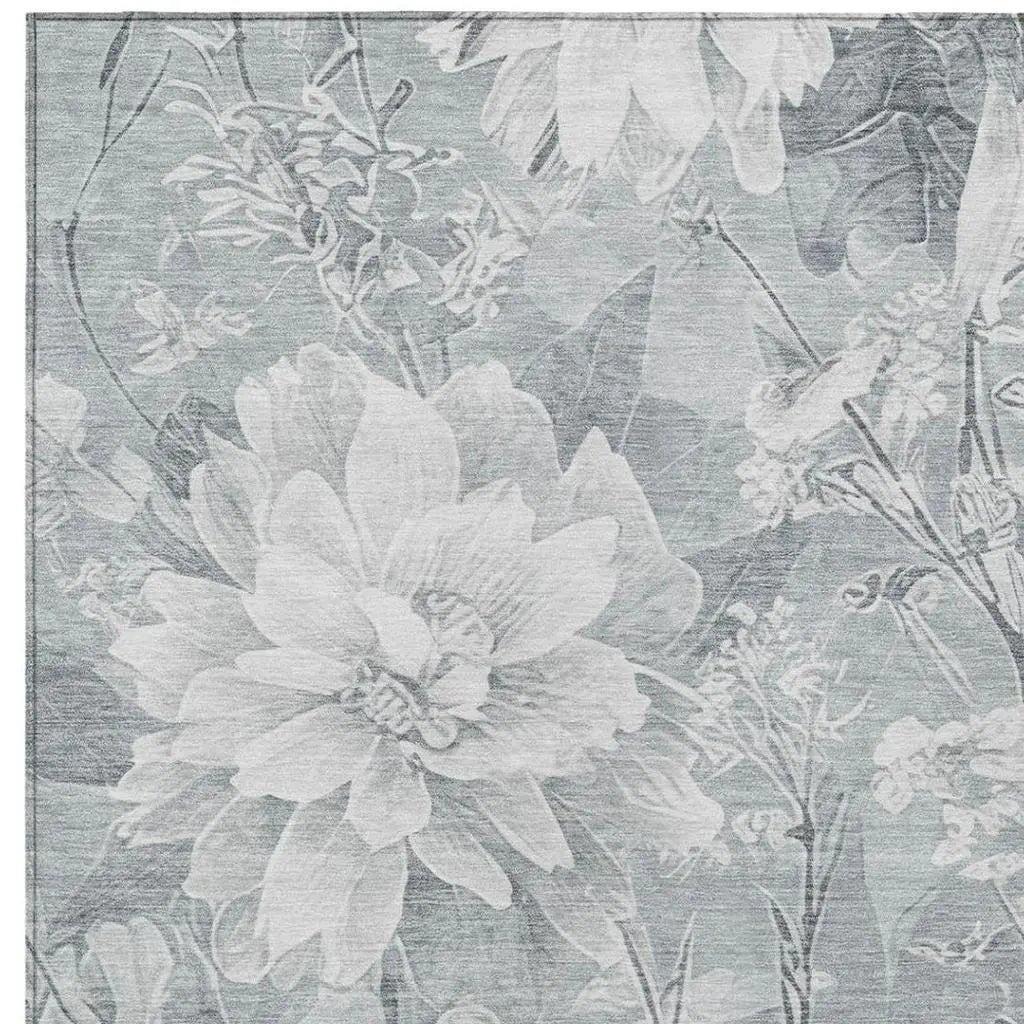 8' X 10' Silver And Gray Floral Washable Indoor Outdoor Area Rug Homeroots Outdoor
