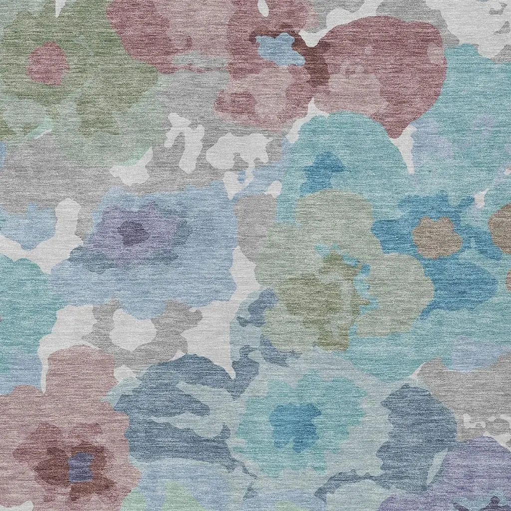 8' X 10' Silver And Gray Floral Washable Indoor Outdoor Area Rug Homeroots Outdoor