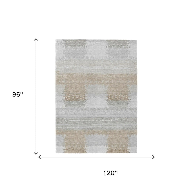 8' X 10' Silver And Gray Geometric Washable Indoor Outdoor Area Rug Homeroots Outdoor