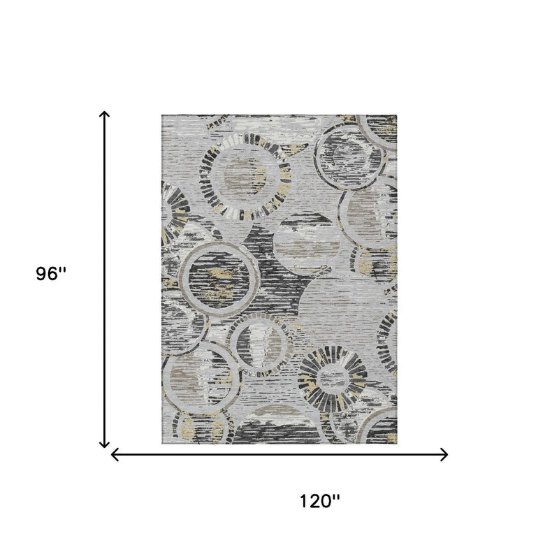 8' X 10' Silver And Gray Geometric Washable Indoor Outdoor Area Rug Homeroots Outdoor