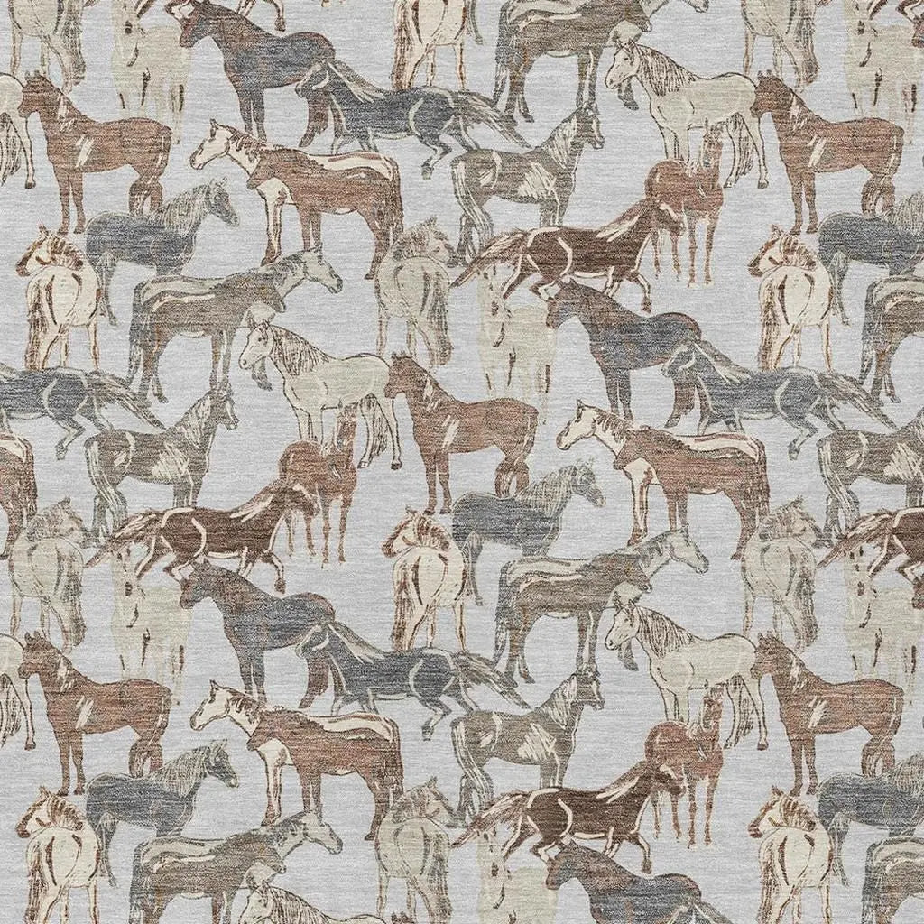 8' X 10' Silver And Gray Horse Washable Indoor Outdoor Area Rug Homeroots Outdoor