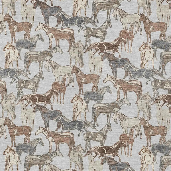 8' X 10' Silver And Gray Horse Washable Indoor Outdoor Area Rug Homeroots Outdoor