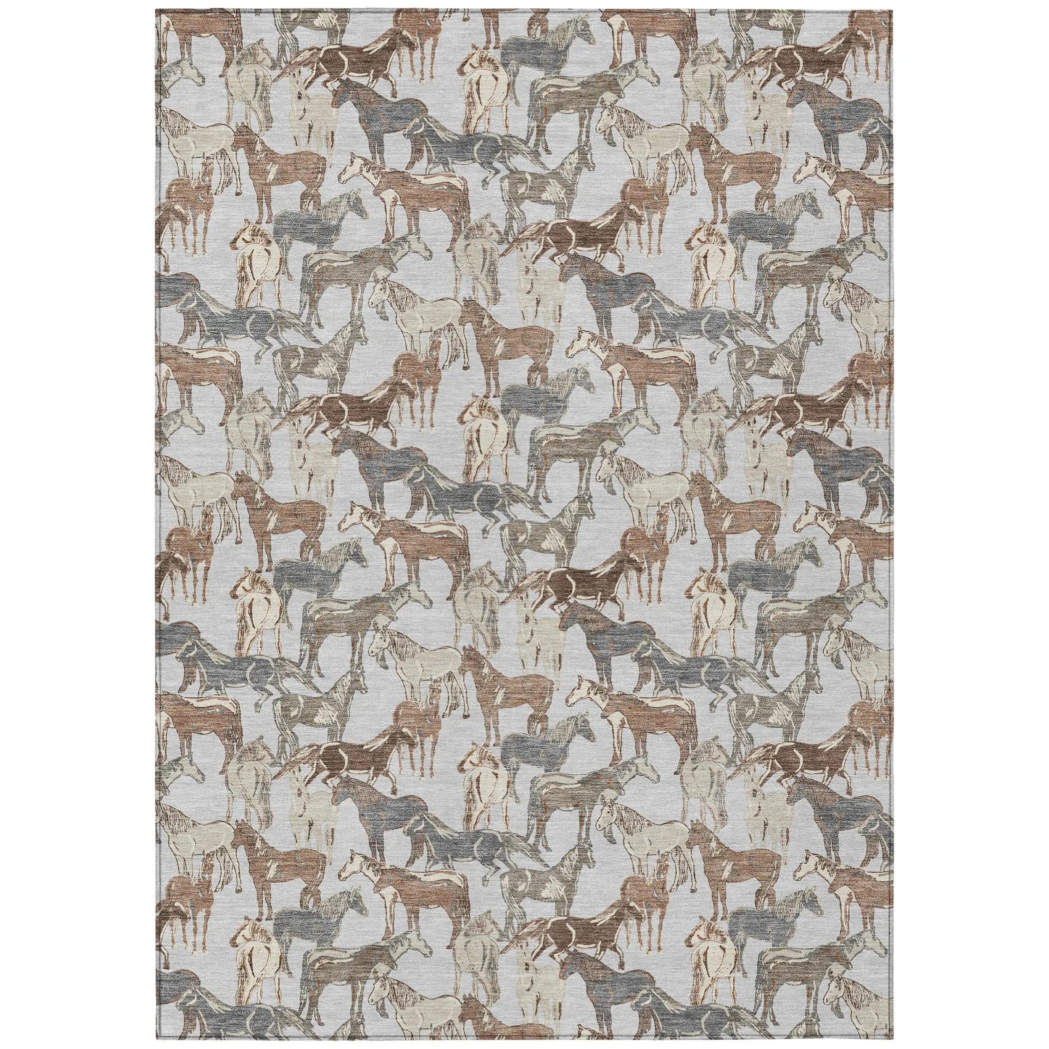 8' X 10' Silver And Gray Horse Washable Indoor Outdoor Area Rug Homeroots Outdoor