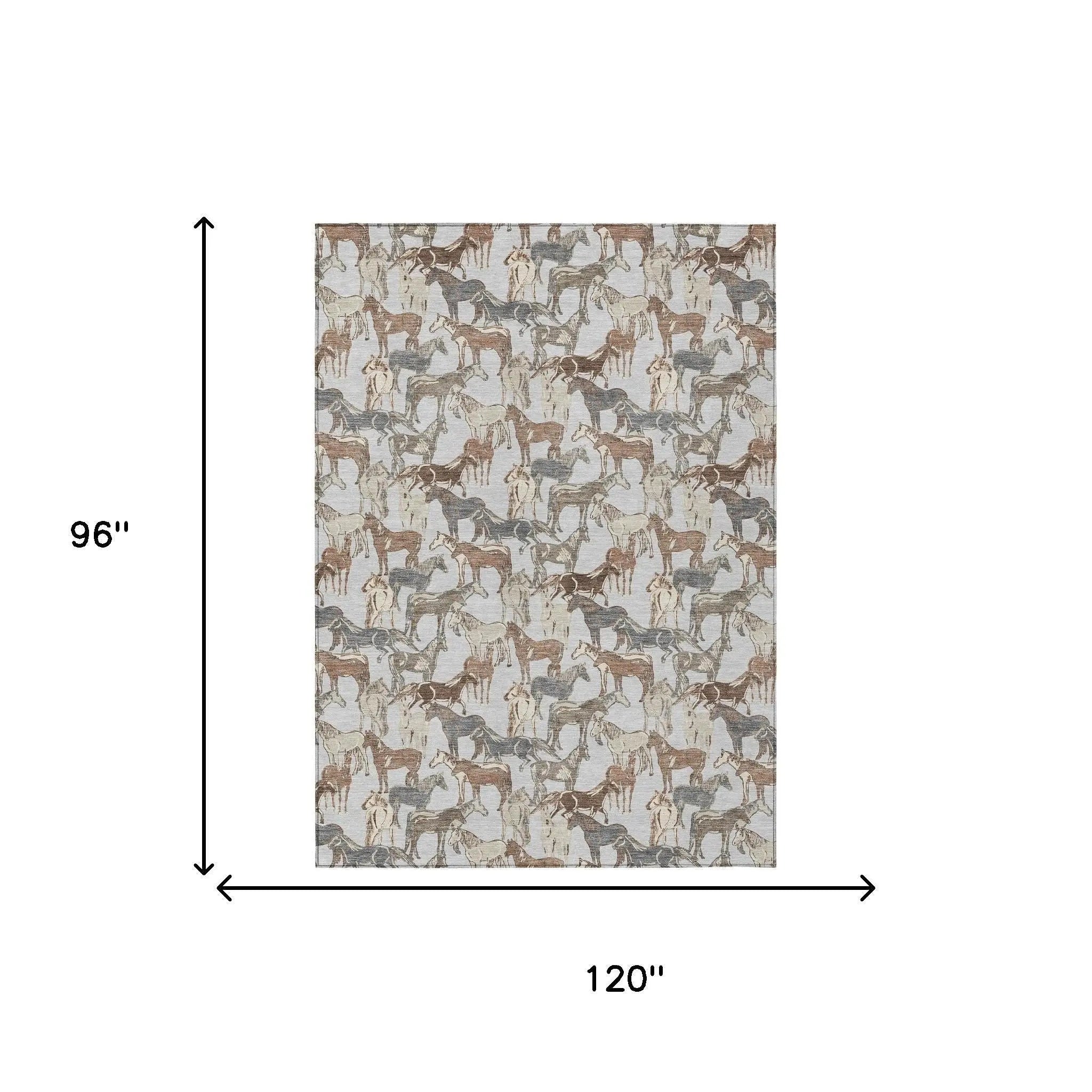 8' X 10' Silver And Gray Horse Washable Indoor Outdoor Area Rug Homeroots Outdoor
