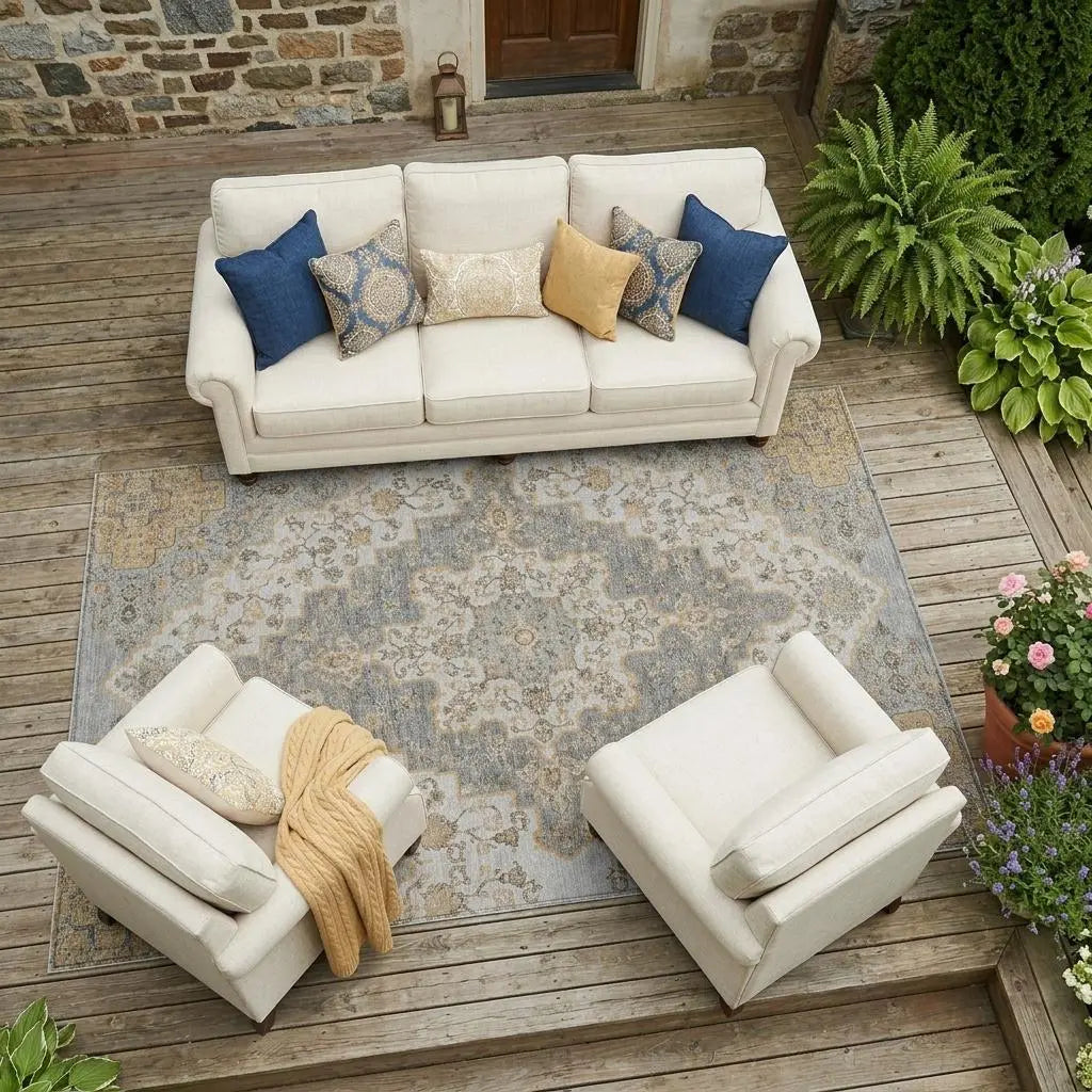8' X 10' Silver And Gray Medallion Washable Indoor Outdoor Area Rug Homeroots Outdoor