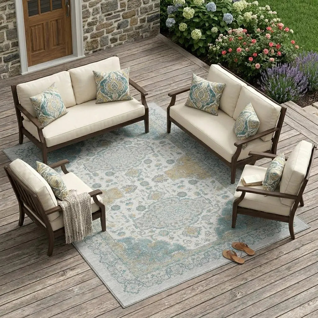 8' X 10' Silver And Gray Oriental Washable Indoor Outdoor Area Rug Homeroots Outdoor