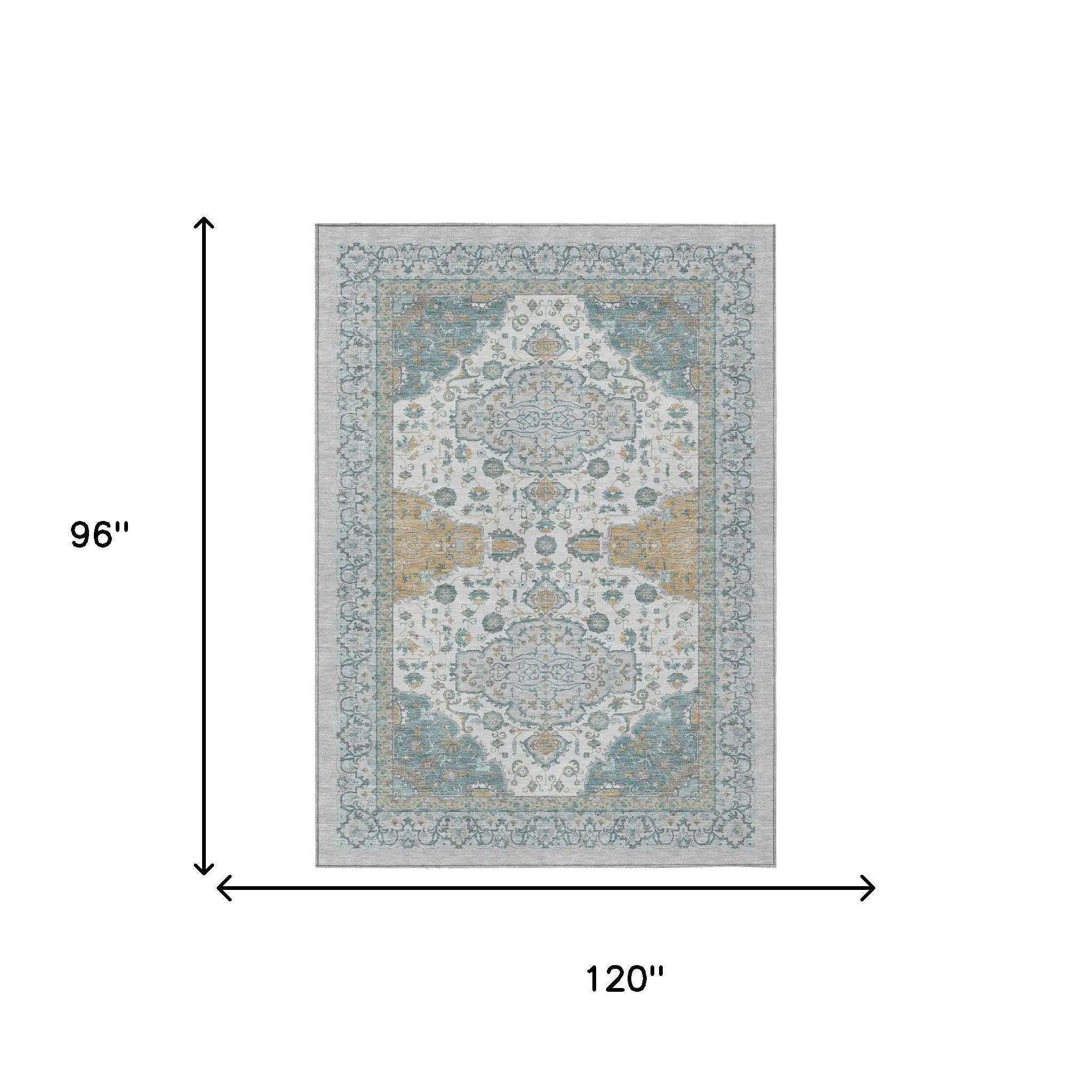 8' X 10' Silver And Gray Oriental Washable Indoor Outdoor Area Rug Homeroots Outdoor