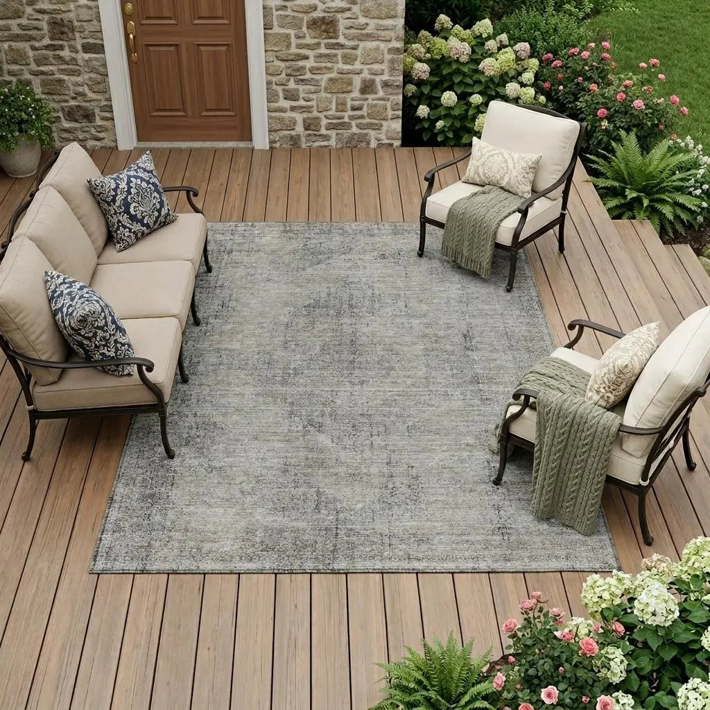 8' X 10' Silver And Gray Oriental Washable Indoor Outdoor Area Rug Homeroots Outdoor