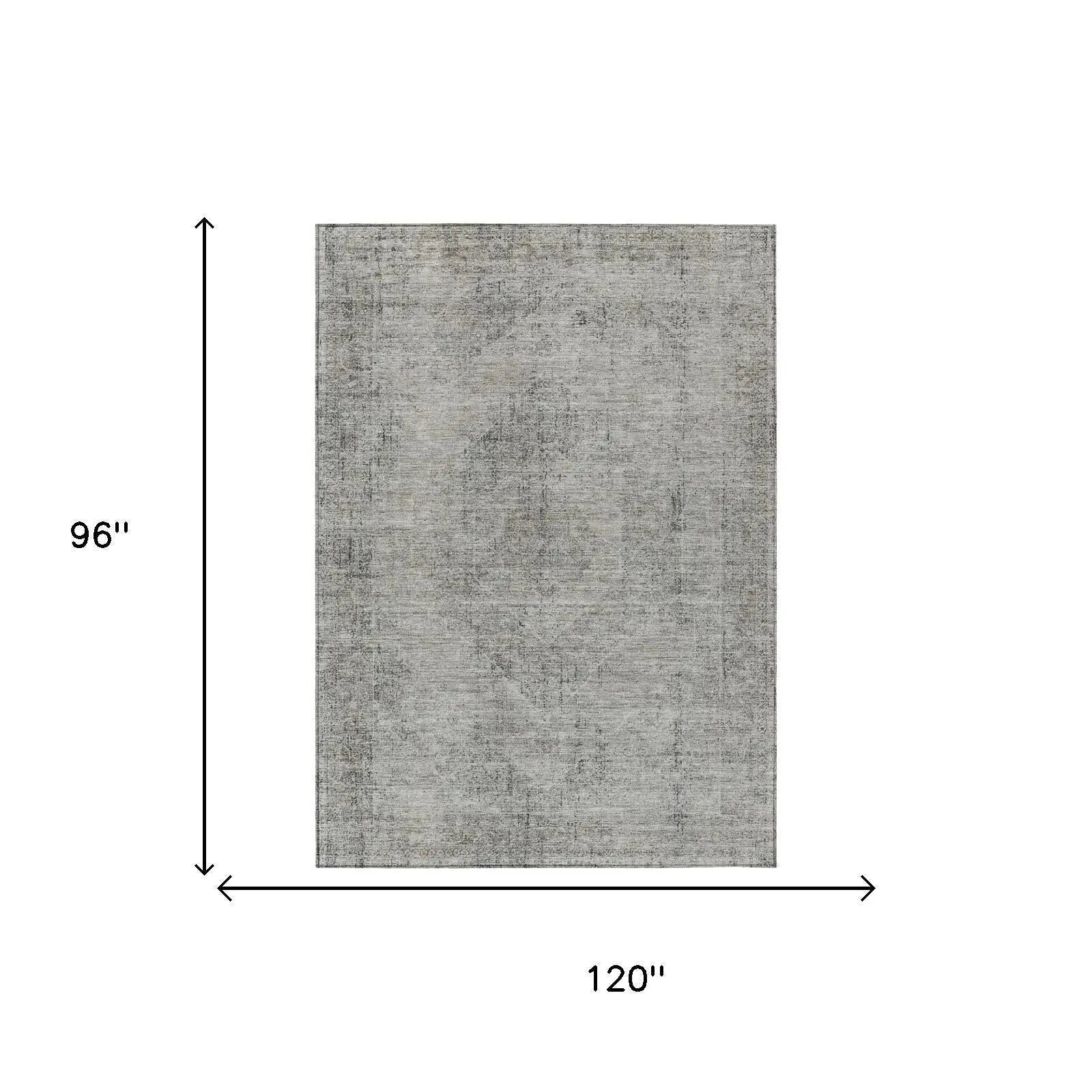 8' X 10' Silver And Gray Oriental Washable Indoor Outdoor Area Rug Homeroots Outdoor