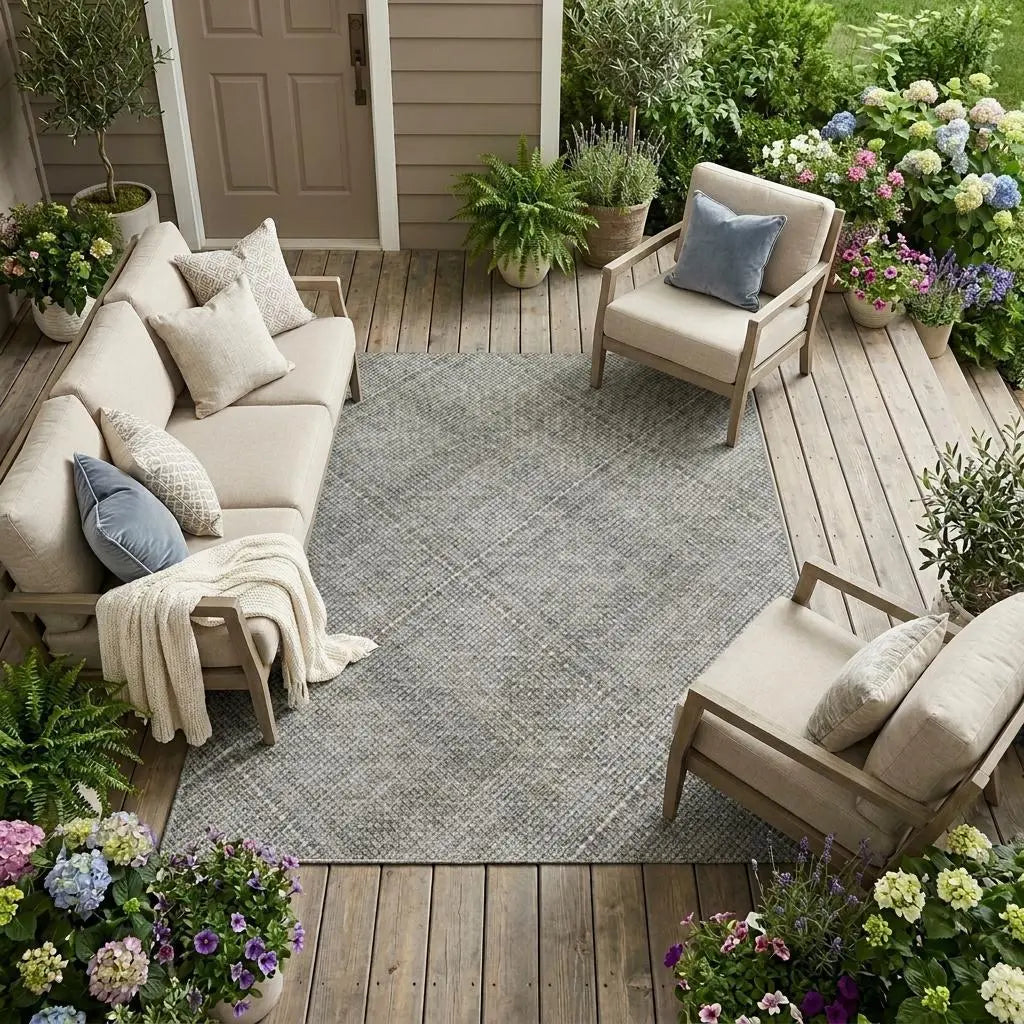 8' X 10' Silver And Gray Plaid Washable Indoor Outdoor Area Rug Homeroots Outdoor