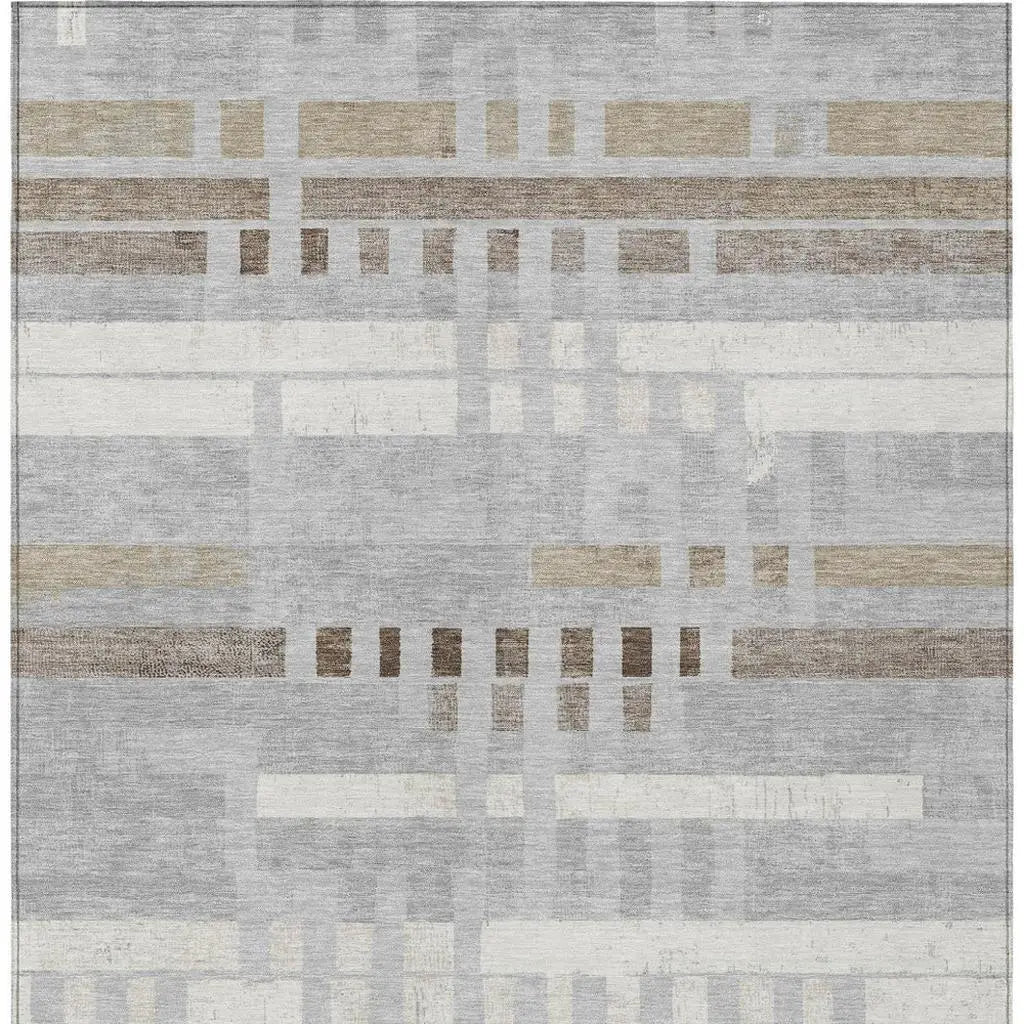 8' X 10' Silver And Gray Striped Washable Indoor Outdoor Area Rug Homeroots Outdoor
