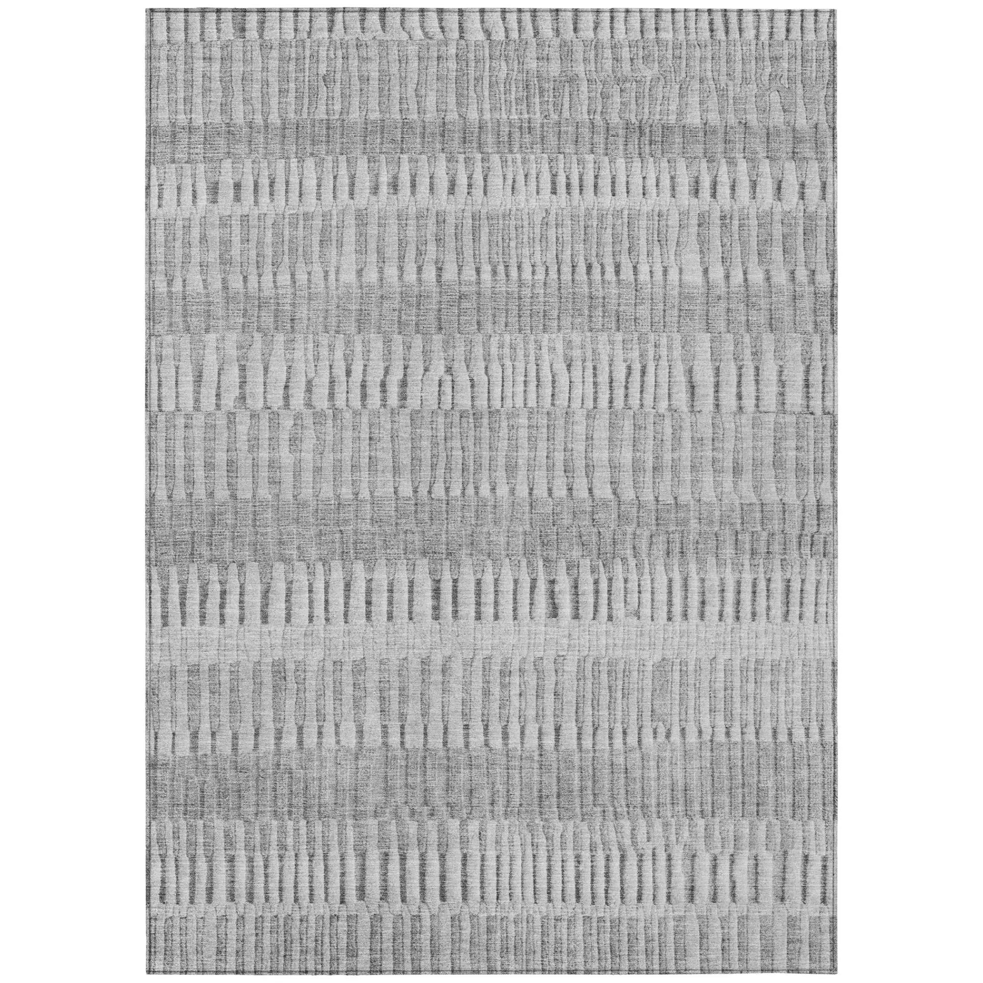8' X 10' Silver And Gray Striped Washable Indoor Outdoor Area Rug Homeroots Outdoor