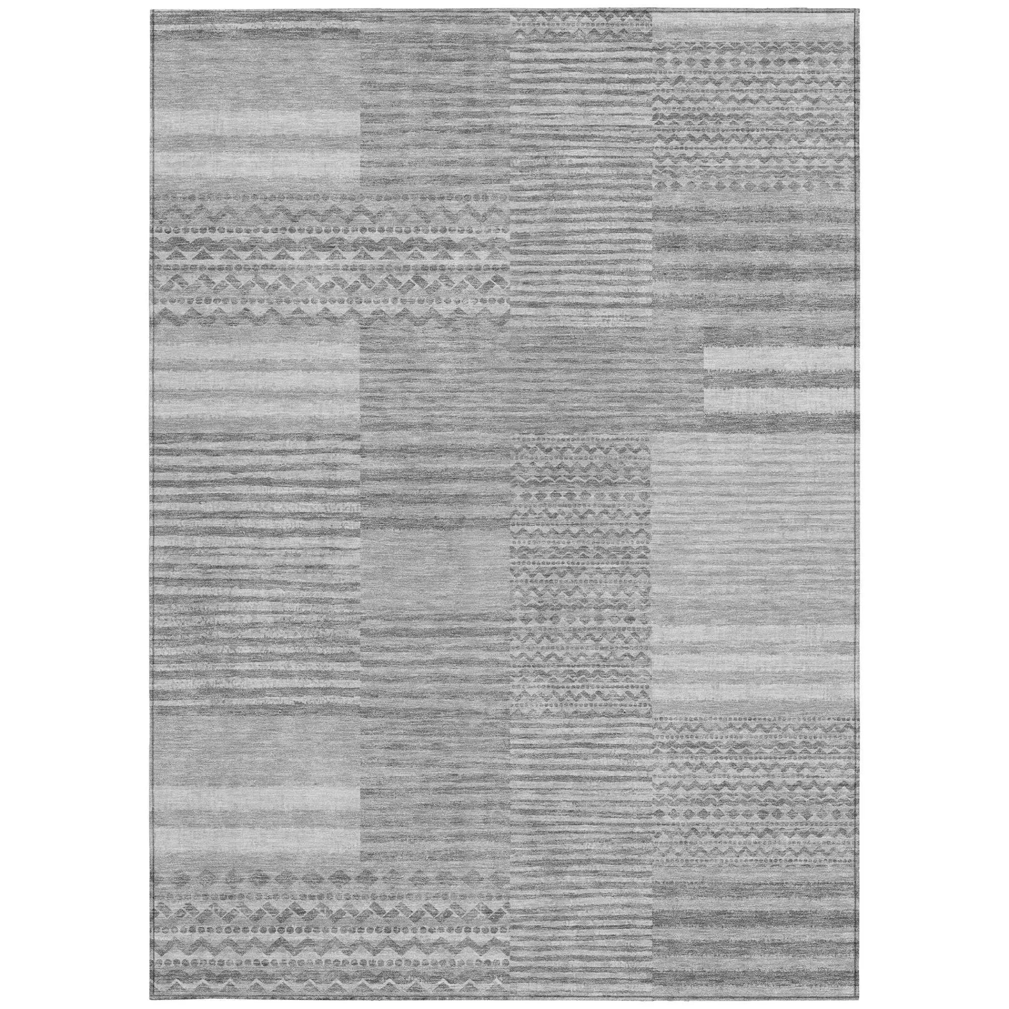 8' X 10' Silver And Gray Striped Washable Indoor Outdoor Area Rug Homeroots Outdoor
