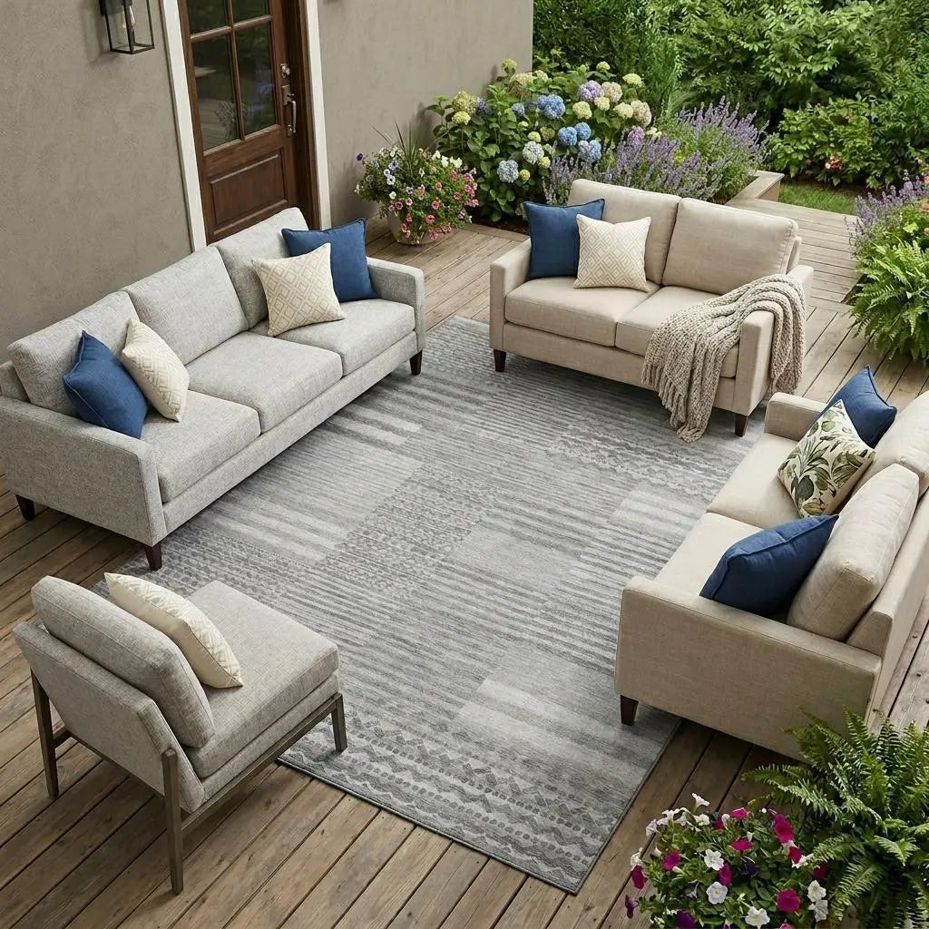 8' X 10' Silver And Gray Striped Washable Indoor Outdoor Area Rug Homeroots Outdoor