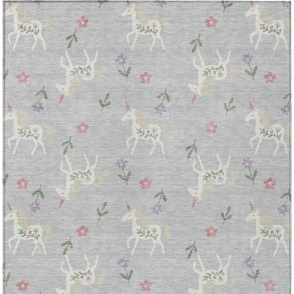 8' X 10' Silver And Ivory Floral Washable Indoor Outdoor Area Rug Homeroots Outdoor